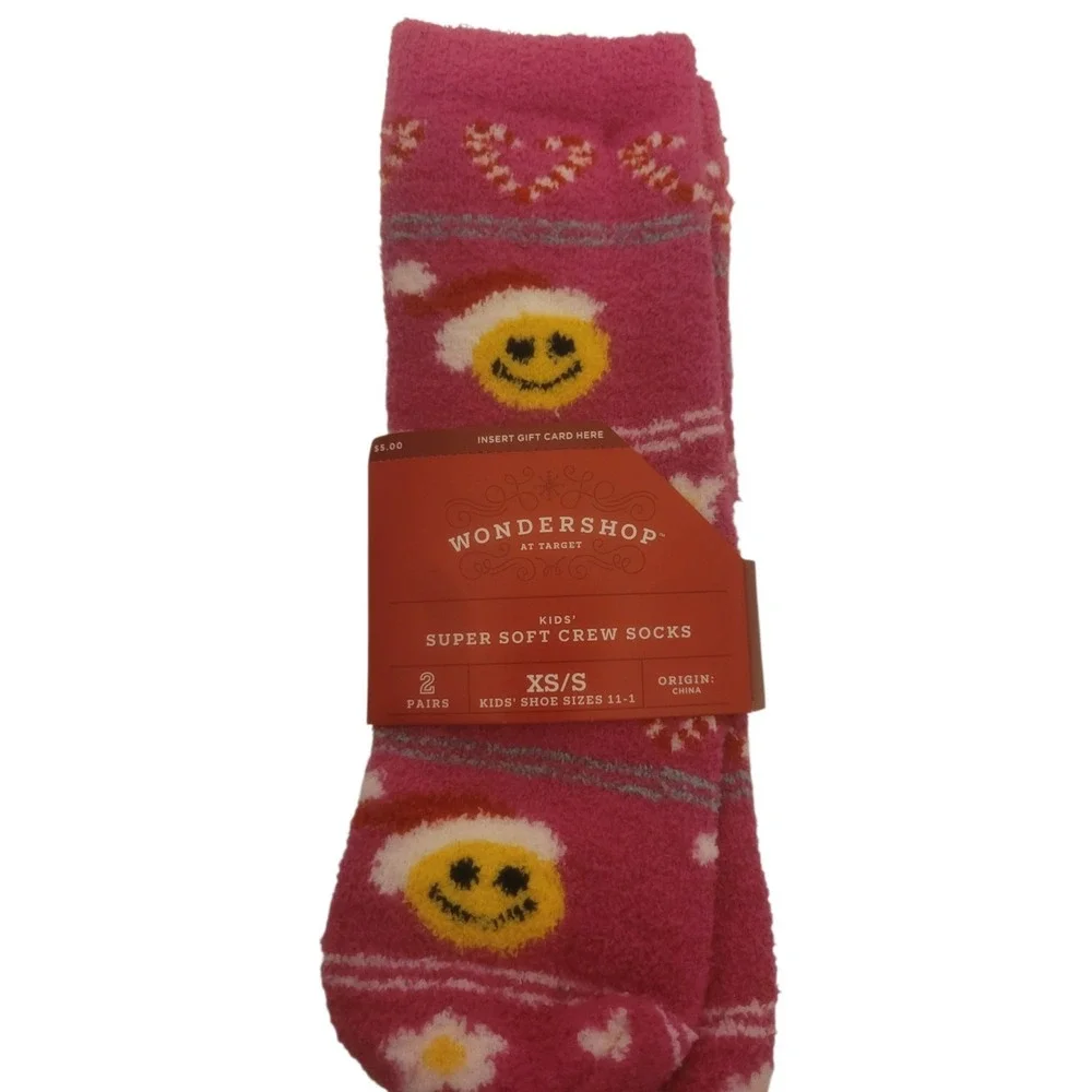 2/2-Pack Wondershop Kids Super Soft Crew‎ Socks Fits Shoe Sizes 11-1 XS-Small